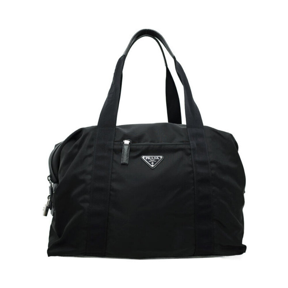 Prada ReNylon Saffiano Leather Boston Duffle Bag black